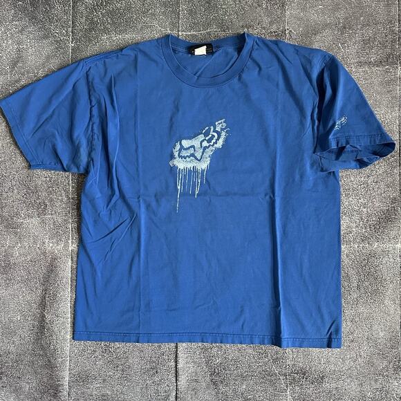 Men's Vintage Y2K Fox Racing MX Motocross Blue White Logo Graphic T Shirt Sz XL - Picture 1 of 3